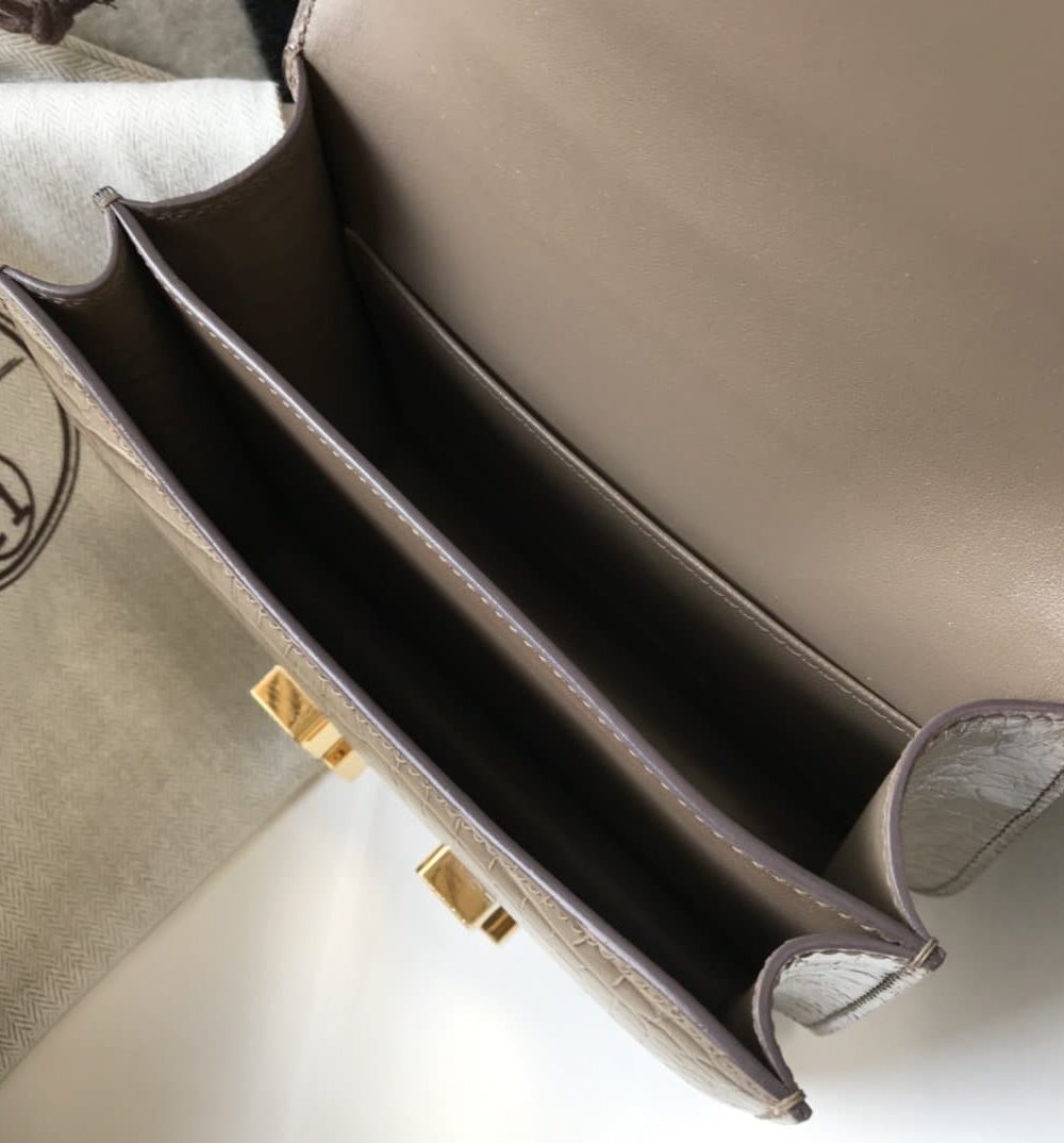 1:1 Replica Hermes Mini Constance Bag Grey For Women Gold Color Hardware 7.1in/18cm