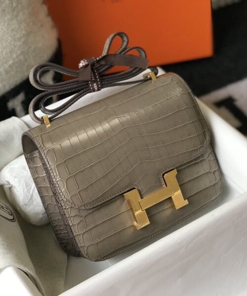 1:1 Replica Hermes Mini Constance Bag Grey For Women Gold Color Hardware 7.1in/18cm