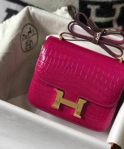 1:1 Replica Hermes Mini Constance Bag Pink For Women Gold Color Hardware 7.1in/18cm