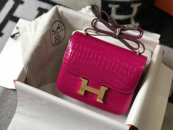 1:1 Replica Hermes Mini Constance Bag Pink For Women Gold Color Hardware 7.1in/18cm