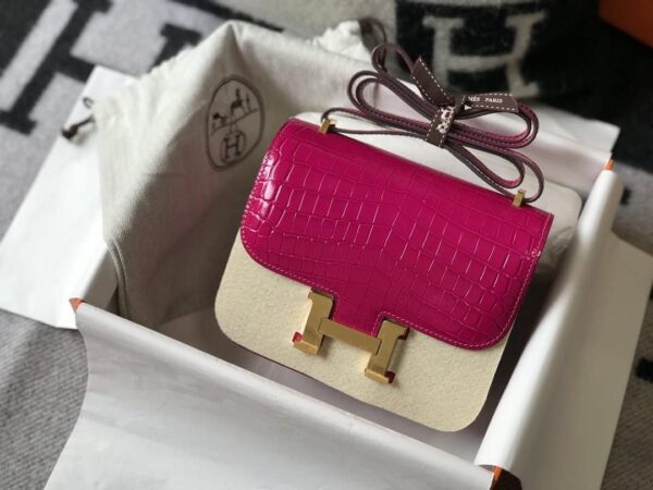 1:1 Replica Hermes Mini Constance Bag Pink For Women Gold Color Hardware 7.1in/18cm