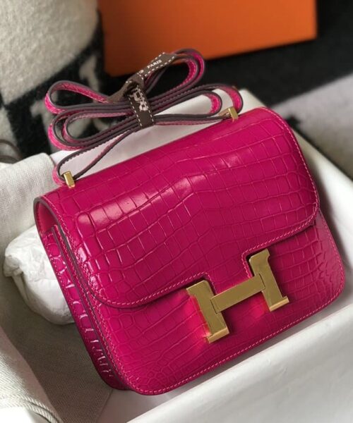 1:1 Replica Hermes Mini Constance Bag Pink For Women Gold Color Hardware 7.1in/18cm