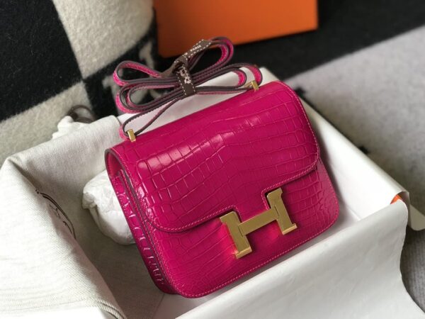 1:1 Replica Hermes Mini Constance Bag Pink For Women Gold Color Hardware 7.1in/18cm