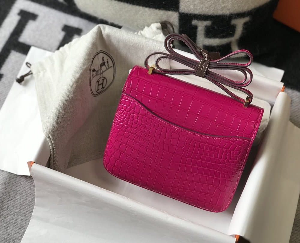 1:1 Replica Hermes Mini Constance Bag Pink For Women Gold Color Hardware 7.1in/18cm