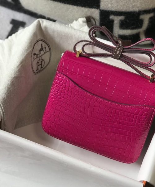 1:1 Replica Hermes Mini Constance Bag Pink For Women Gold Color Hardware 7.1in/18cm