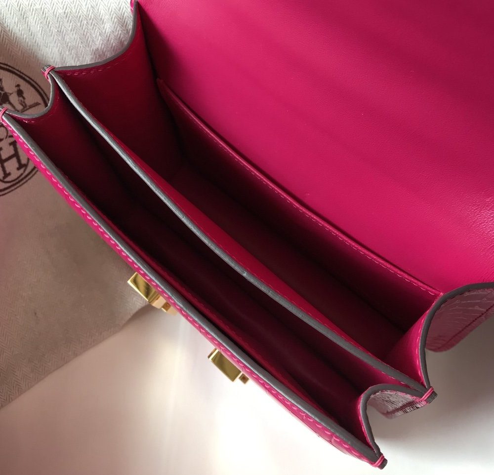 1:1 Replica Hermes Mini Constance Bag Pink For Women Gold Color Hardware 7.1in/18cm