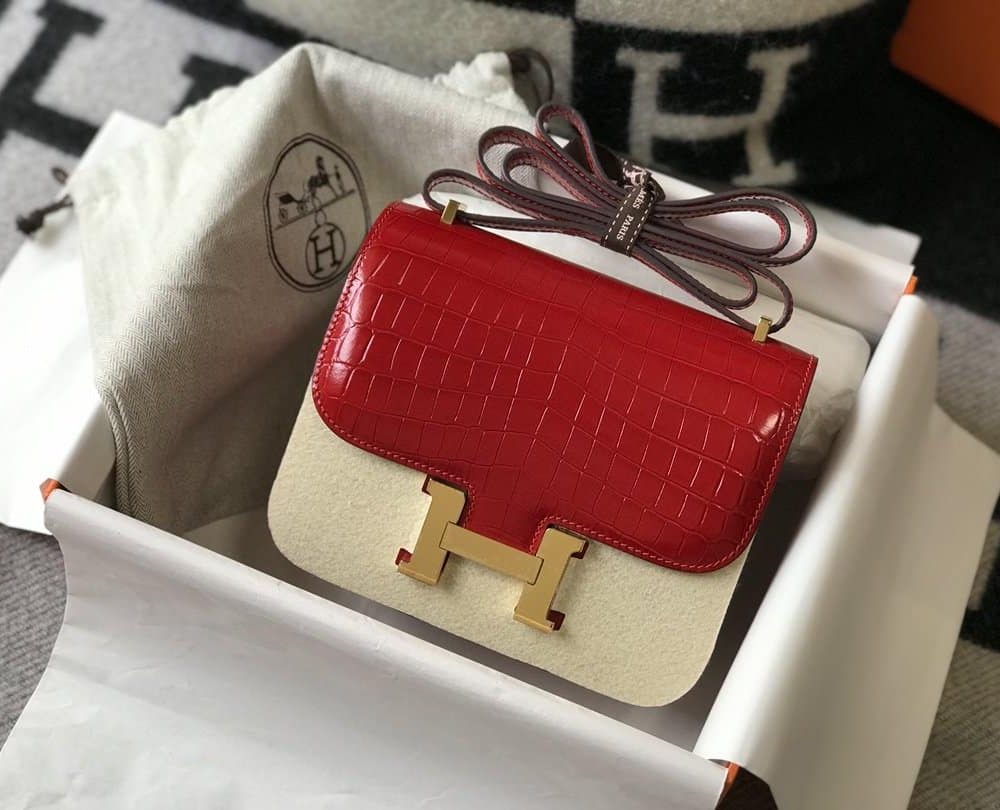 1:1 Replica Hermes Mini Constance Bag Red For Women Gold Color Hardware 7.1in/18cm