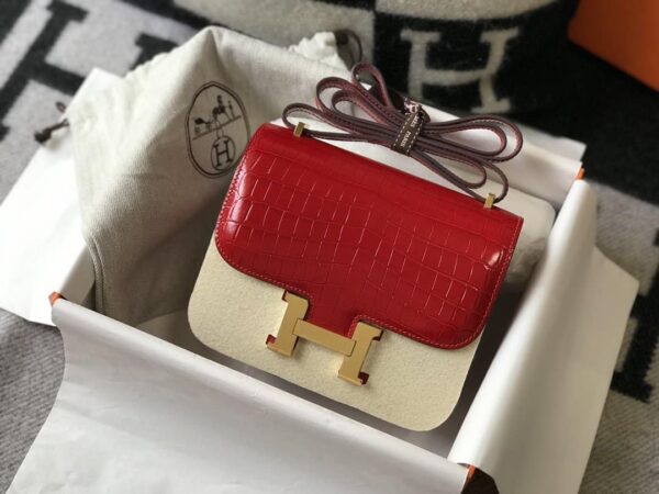 1:1 Replica Hermes Mini Constance Bag Red For Women Gold Color Hardware 7.1in/18cm
