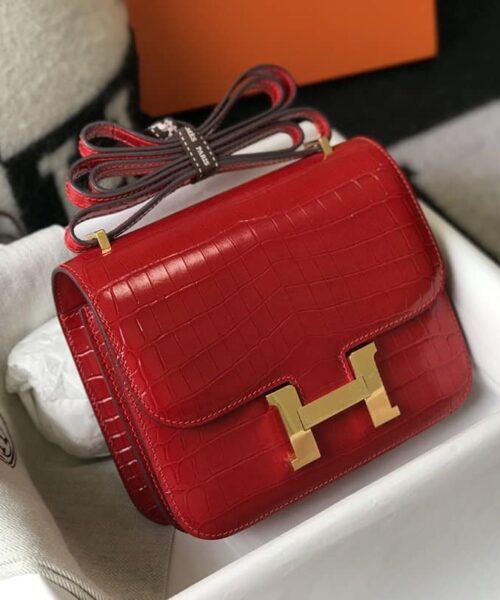 1:1 Replica Hermes Mini Constance Bag Red For Women Gold Color Hardware 7.1in/18cm
