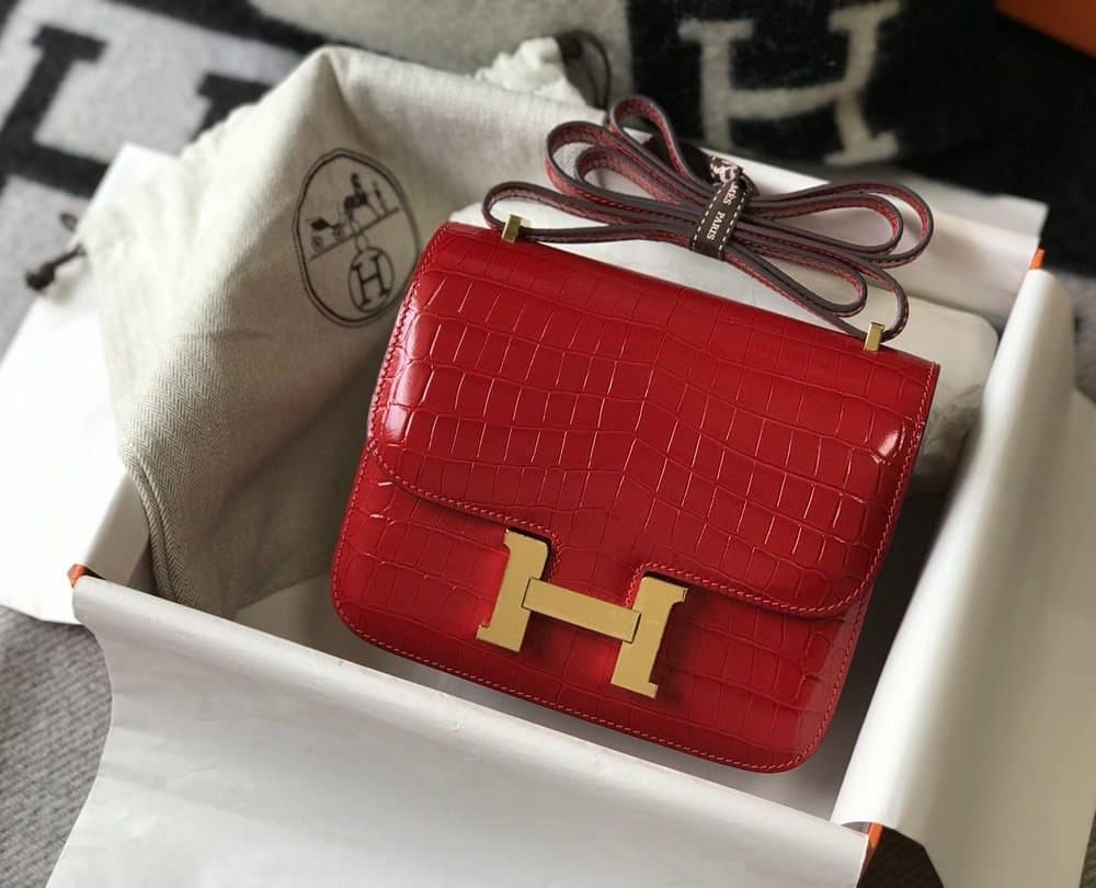 1:1 Replica Hermes Mini Constance Bag Red For Women Gold Color Hardware 7.1in/18cm