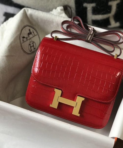 1:1 Replica Hermes Mini Constance Bag Red For Women Gold Color Hardware 7.1in/18cm