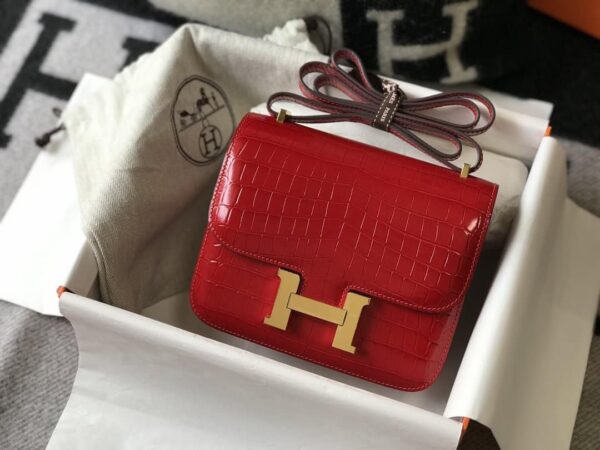 1:1 Replica Hermes Mini Constance Bag Red For Women Gold Color Hardware 7.1in/18cm