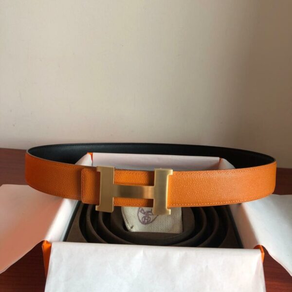 1:1 Replica Hermes Mini Constance Guillochee Belt Buckle & Reversible Orange For Women, Women Belt
