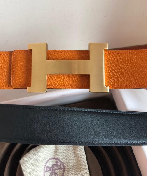 1:1 Replica Hermes Mini Constance Guillochee Belt Buckle & Reversible Orange For Women, Women Belt