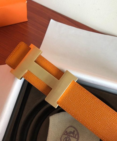 1:1 Replica Hermes Mini Constance Guillochee Belt Buckle & Reversible Orange For Women, Women Belt
