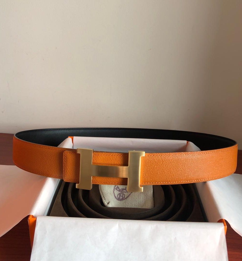 1:1 Replica Hermes Mini Constance Guillochee Belt Buckle & Reversible Orange For Women, Women Belt