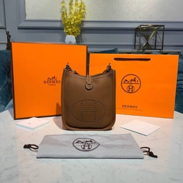 1:1 Replica Hermes Mini Evelyne Brown For Women 7.8in/20cm