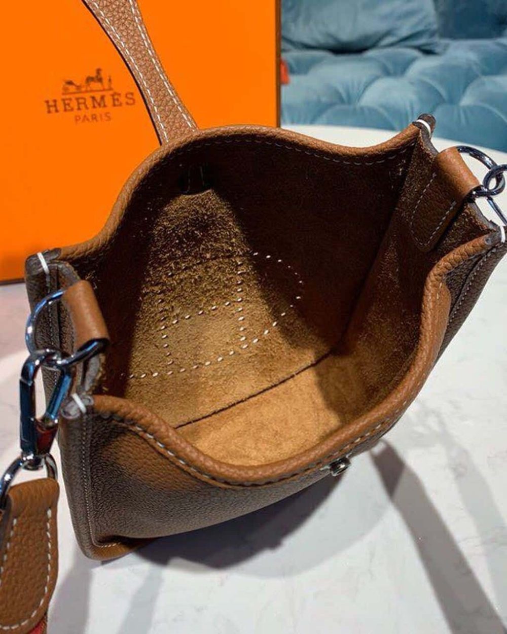 1:1 Replica Hermes Mini Evelyne Brown For Women 7.8in/20cm