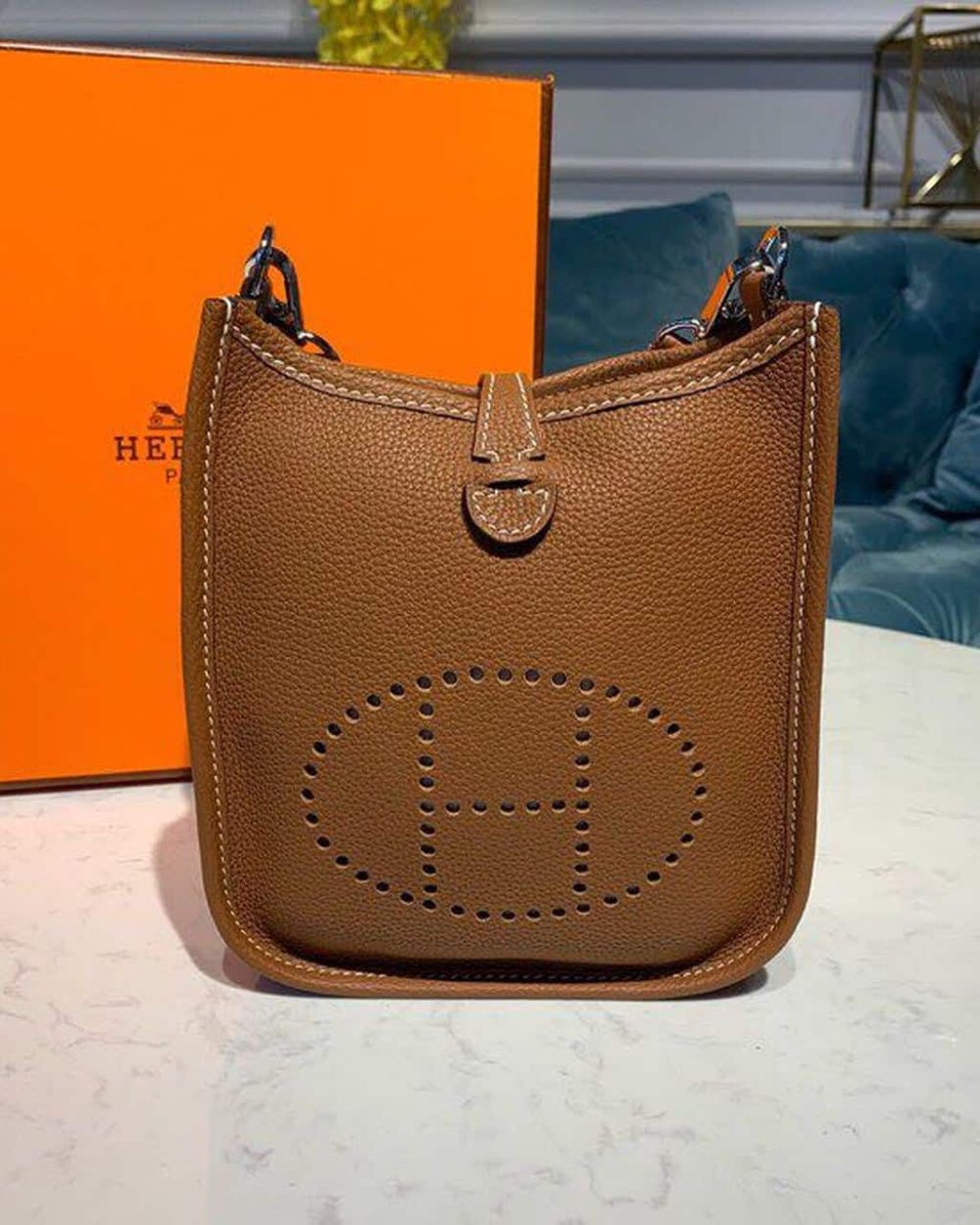 1:1 Replica Hermes Mini Evelyne Brown For Women 7.8in/20cm