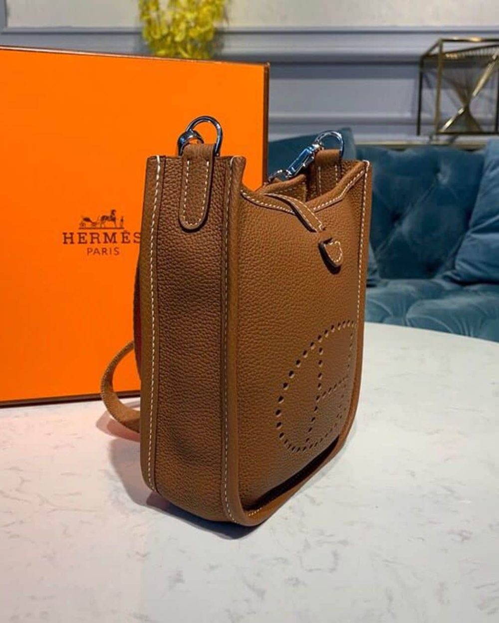 1:1 Replica Hermes Mini Evelyne Brown For Women 7.8in/20cm