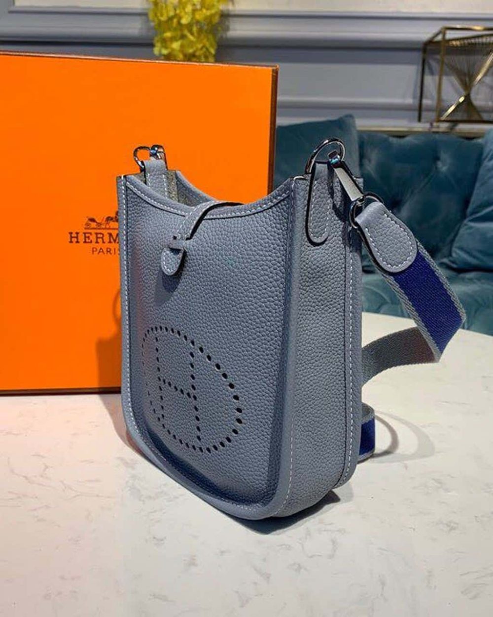 1:1 Replica Hermes Mini Evelyne Grey For Women 7in/18cm