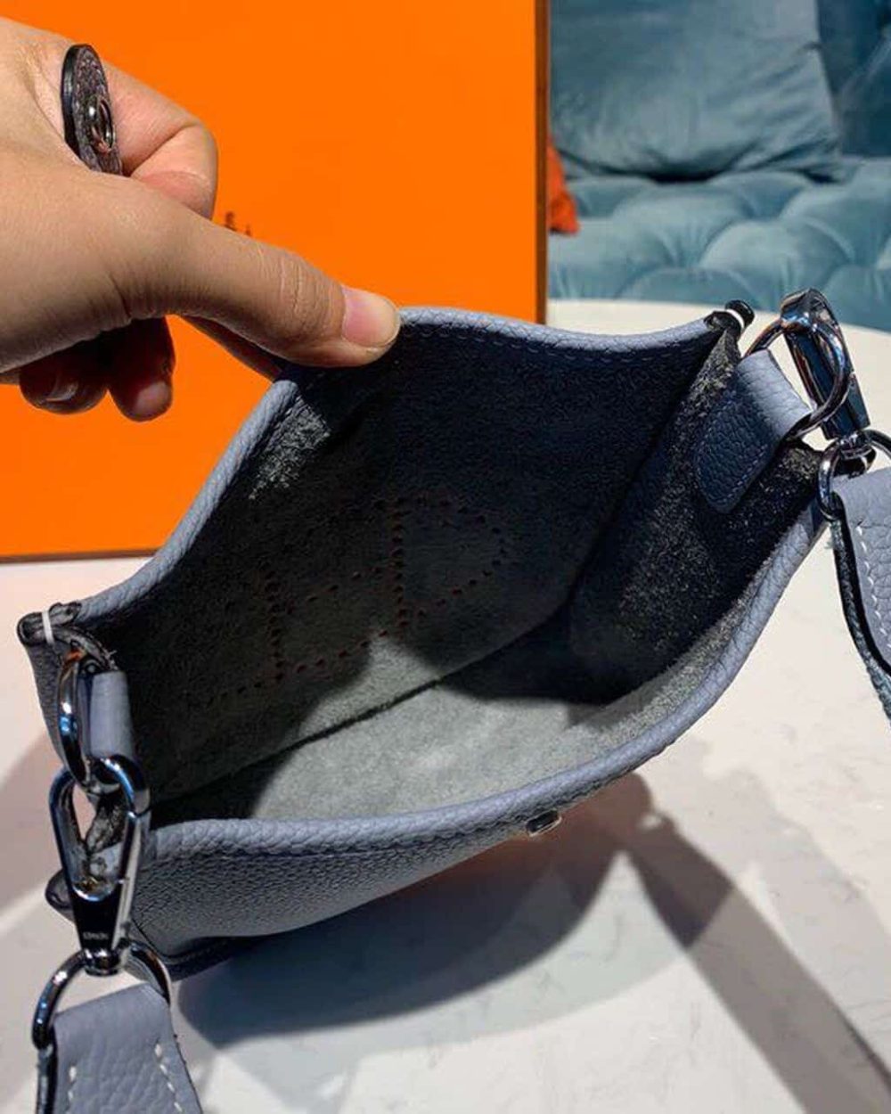 1:1 Replica Hermes Mini Evelyne Grey For Women 7in/18cm