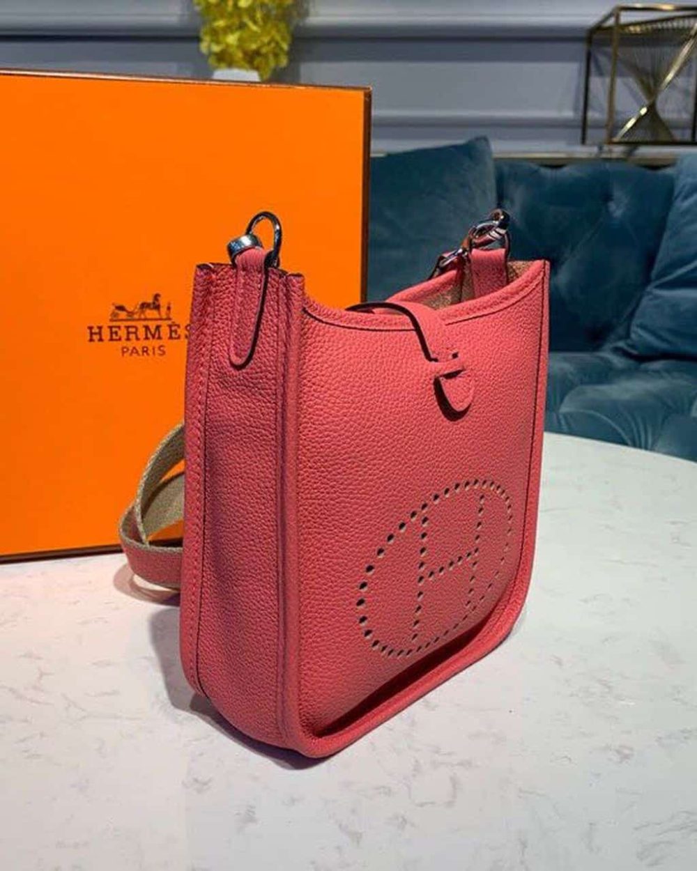1:1 Replica Hermes Mini Evelyne Pink For Women 7.8in/20cm