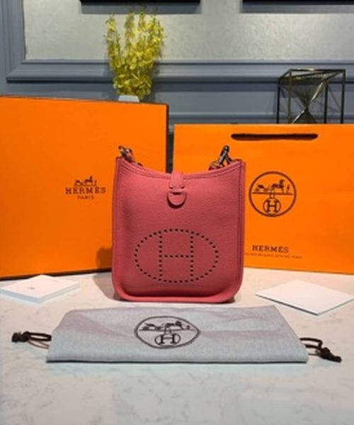1:1 Replica Hermes Mini Evelyne Pink For Women 7.8in/20cm