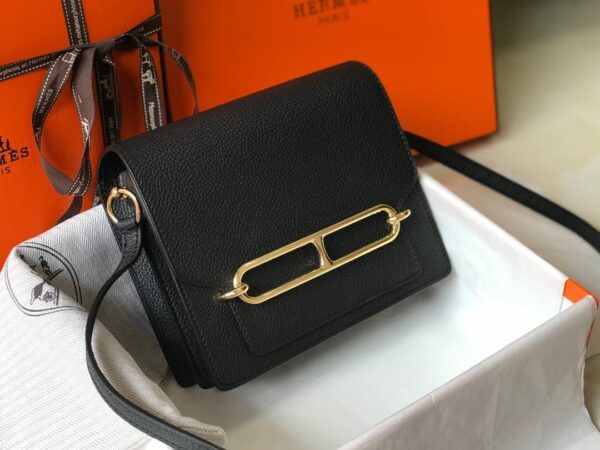 1:1 Replica Hermes Mini Evercolor Sac Roulis 19 Black For Women, Women's Handbags, Shoulder Bags 7.5in/19cm