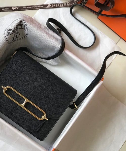 1:1 Replica Hermes Mini Evercolor Sac Roulis 19 Black For Women, Women's Handbags, Shoulder Bags 7.5in/19cm