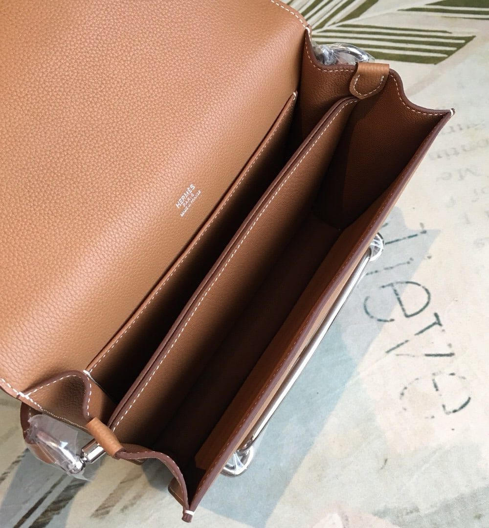 1:1 Replica Hermes Mini Evercolor Sac Roulis 19 Brown Palladium Hardware For Women 9in/23cm