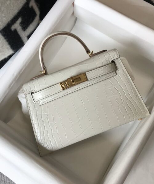 1:1 Replica Hermes Mini Kelly 19 Beton Crocodile Bag For Women, Women's Handbags, Shoulder Bags 7.5in/19cm