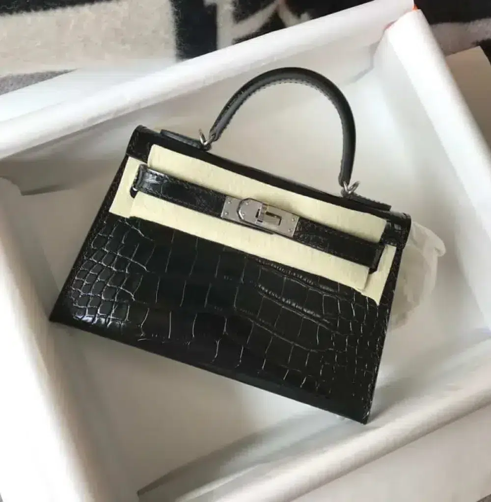 1:1 Replica Hermes Mini Kelly 19 Black Silver Toned Hardware Bag For Women, Women's Handbags, Shoulder Bags 7.5in/19cm
