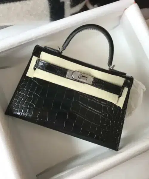 1:1 Replica Hermes Mini Kelly 19 Black Silver Toned Hardware Bag For Women, Women's Handbags, Shoulder Bags 7.5in/19cm