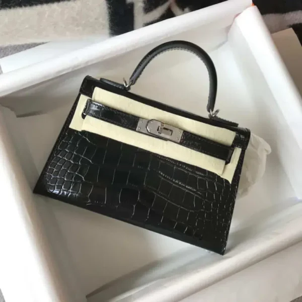 1:1 Replica Hermes Mini Kelly 19 Black Silver Toned Hardware Bag For Women, Women's Handbags, Shoulder Bags 7.5in/19cm