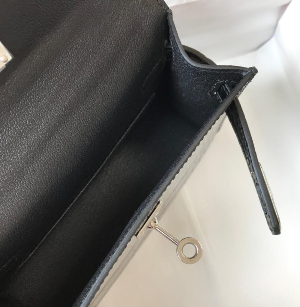 1:1 Replica Hermes Mini Kelly 19 Black Silver Toned Hardware Bag For Women, Women's Handbags, Shoulder Bags 7.5in/19cm