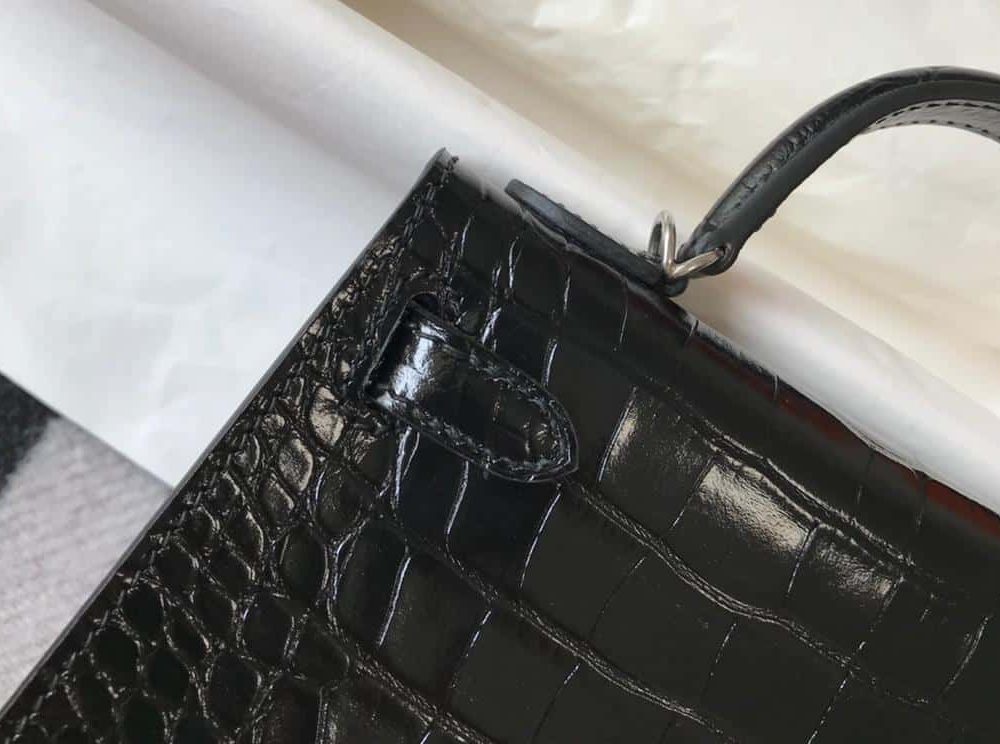 1:1 Replica Hermes Mini Kelly 19 Black Silver Toned Hardware Bag For Women, Women's Handbags, Shoulder Bags 7.5in/19cm