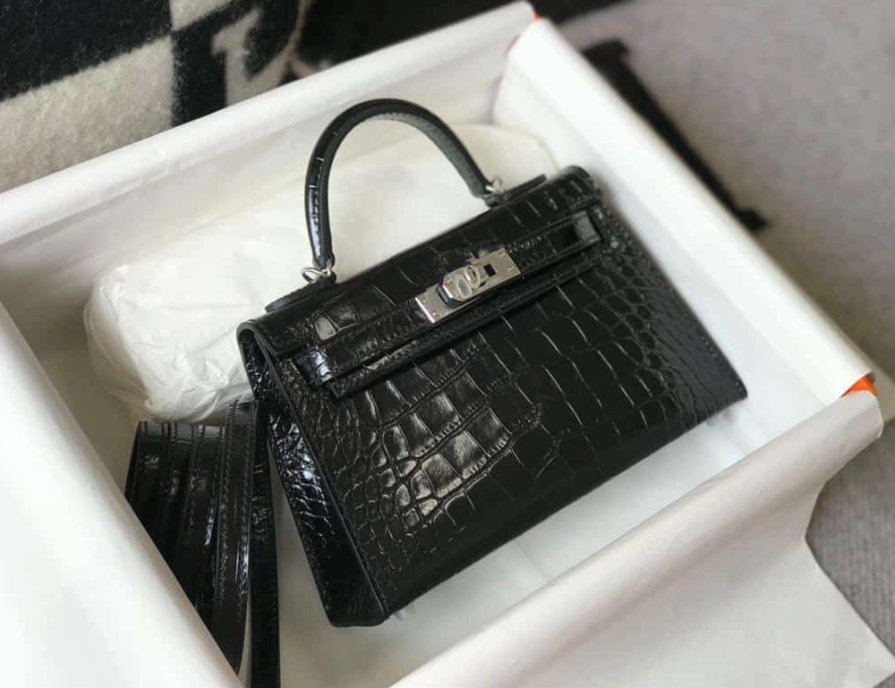1:1 Replica Hermes Mini Kelly 19 Black Silver Toned Hardware Bag For Women, Women's Handbags, Shoulder Bags 7.5in/19cm