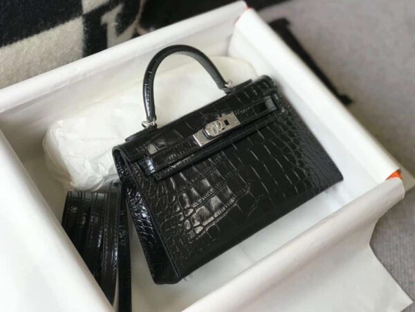 1:1 Replica Hermes Mini Kelly 19 Black Silver Toned Hardware Bag For Women, Women's Handbags, Shoulder Bags 7.5in/19cm