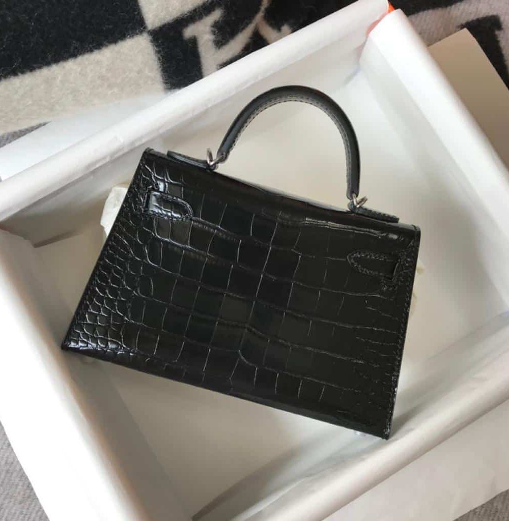 1:1 Replica Hermes Mini Kelly 19 Black Silver Toned Hardware Bag For Women, Women's Handbags, Shoulder Bags 7.5in/19cm