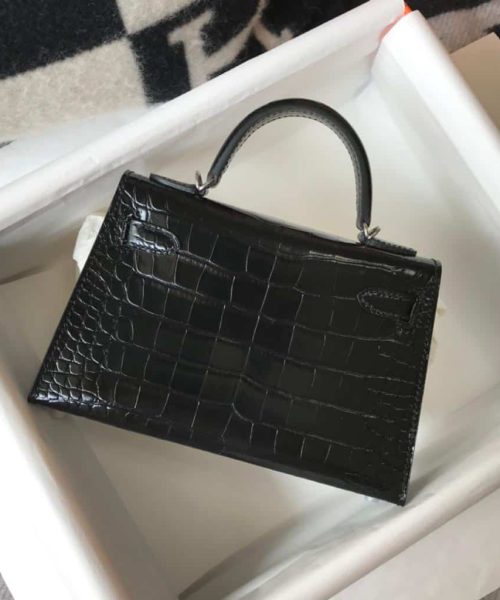 1:1 Replica Hermes Mini Kelly 19 Black Silver Toned Hardware Bag For Women, Women's Handbags, Shoulder Bags 7.5in/19cm