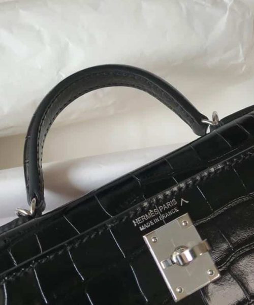 1:1 Replica Hermes Mini Kelly 19 Black Silver Toned Hardware Bag For Women, Women's Handbags, Shoulder Bags 7.5in/19cm
