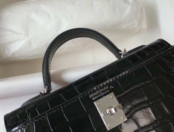 1:1 Replica Hermes Mini Kelly 19 Black Silver Toned Hardware Bag For Women, Women's Handbags, Shoulder Bags 7.5in/19cm