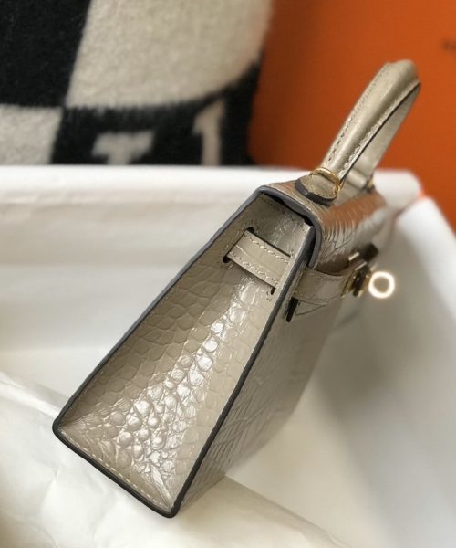1:1 Replica Hermes Mini Kelly 19 Embossed Patent Light Grey Bag With Gold-Toned Harware For Women, Women's Handbags, Shoulder Bags 7.5in/19cm