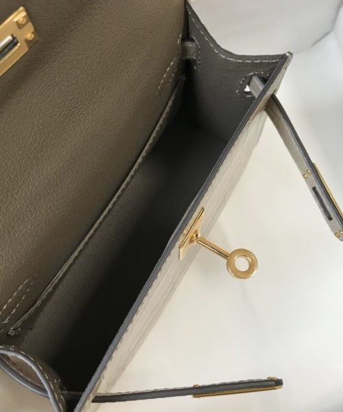 1:1 Replica Hermes Mini Kelly 19 Embossed Patent Light Grey Bag With Gold-Toned Harware For Women, Women's Handbags, Shoulder Bags 7.5in/19cm