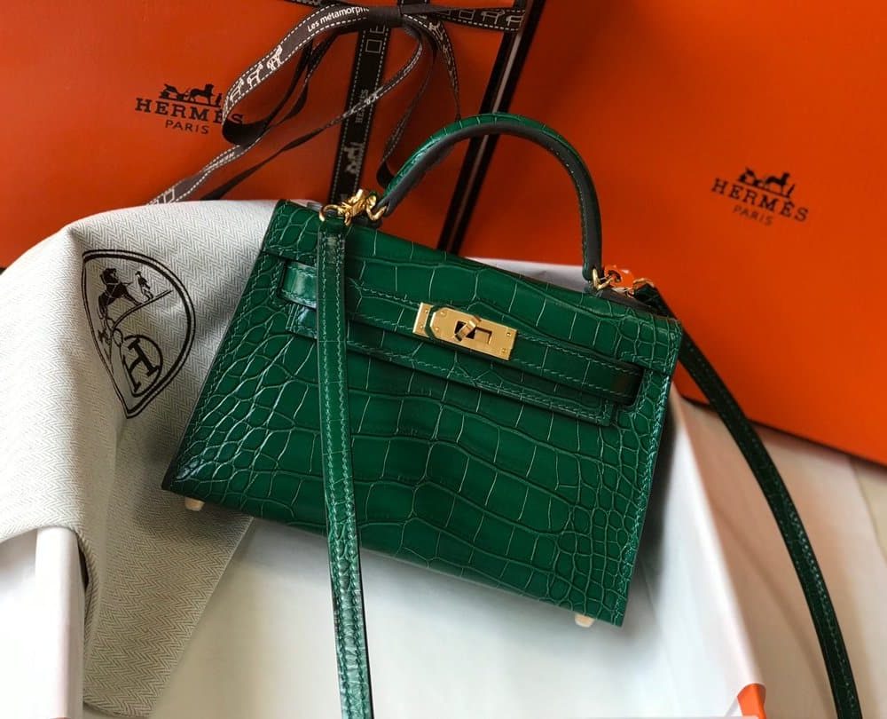 1:1 Replica Hermes Mini Kelly 19 Green Crocodile Bag For Women, Women's Handbags, Shoulder Bags 7.5in/19cm