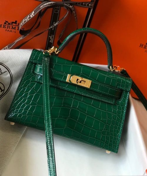 1:1 Replica Hermes Mini Kelly 19 Green Crocodile Bag For Women, Women's Handbags, Shoulder Bags 7.5in/19cm