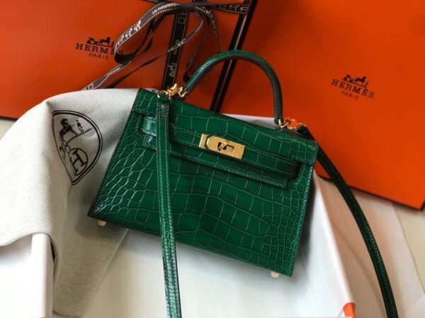 1:1 Replica Hermes Mini Kelly 19 Green Crocodile Bag For Women, Women's Handbags, Shoulder Bags 7.5in/19cm