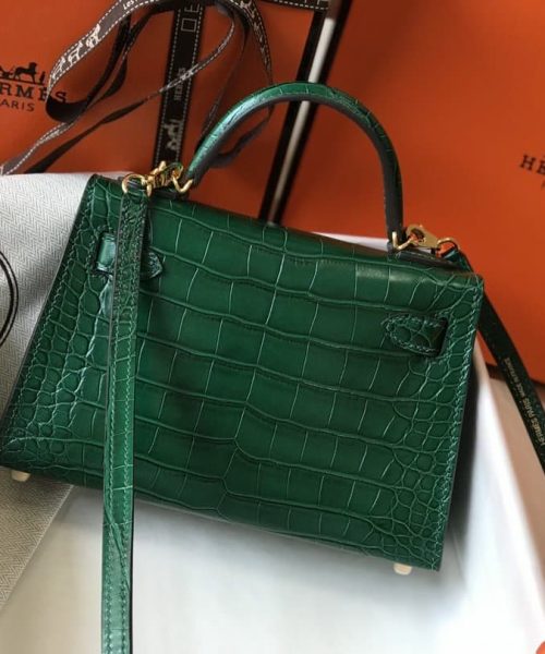 1:1 Replica Hermes Mini Kelly 19 Green Crocodile Bag For Women, Women's Handbags, Shoulder Bags 7.5in/19cm