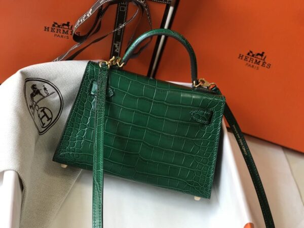 1:1 Replica Hermes Mini Kelly 19 Green Crocodile Bag For Women, Women's Handbags, Shoulder Bags 7.5in/19cm